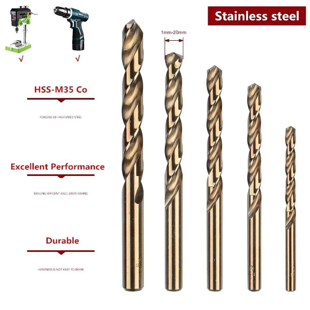 M35 asil alt contient un foret torsadé à tige droite jaune rôti, acier rapide, meulage complet, ensemble d'outils d'ouverture de trou, 1-13mm, 1 pièce