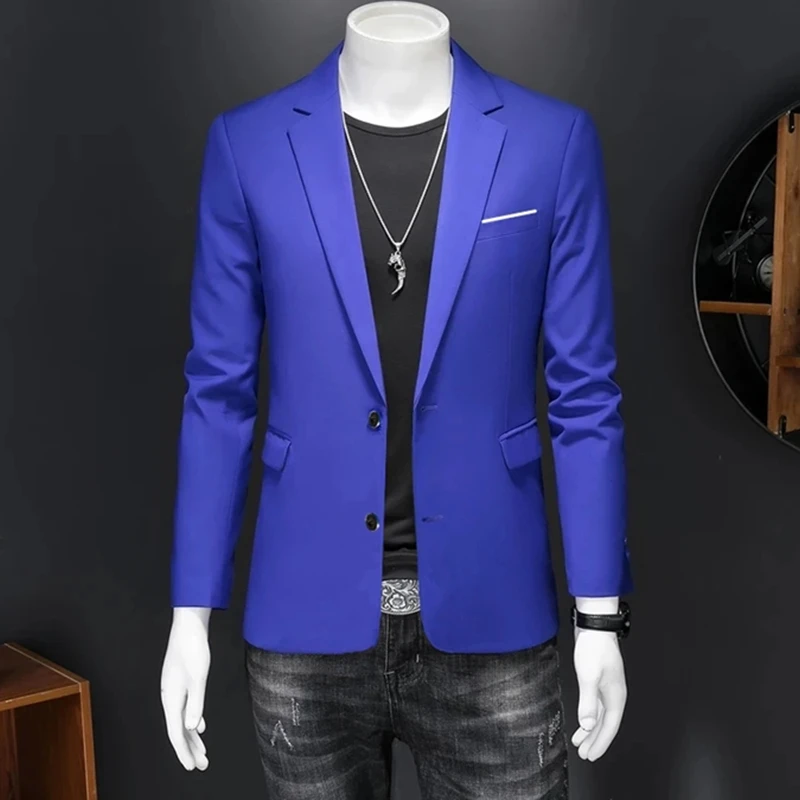 Men Suit Black Slim Fit Blazer Hombre Stretch Fabric Double Slit Jacket Male One Button Business Casual Prom Korean Dress Coat for mens blazer
