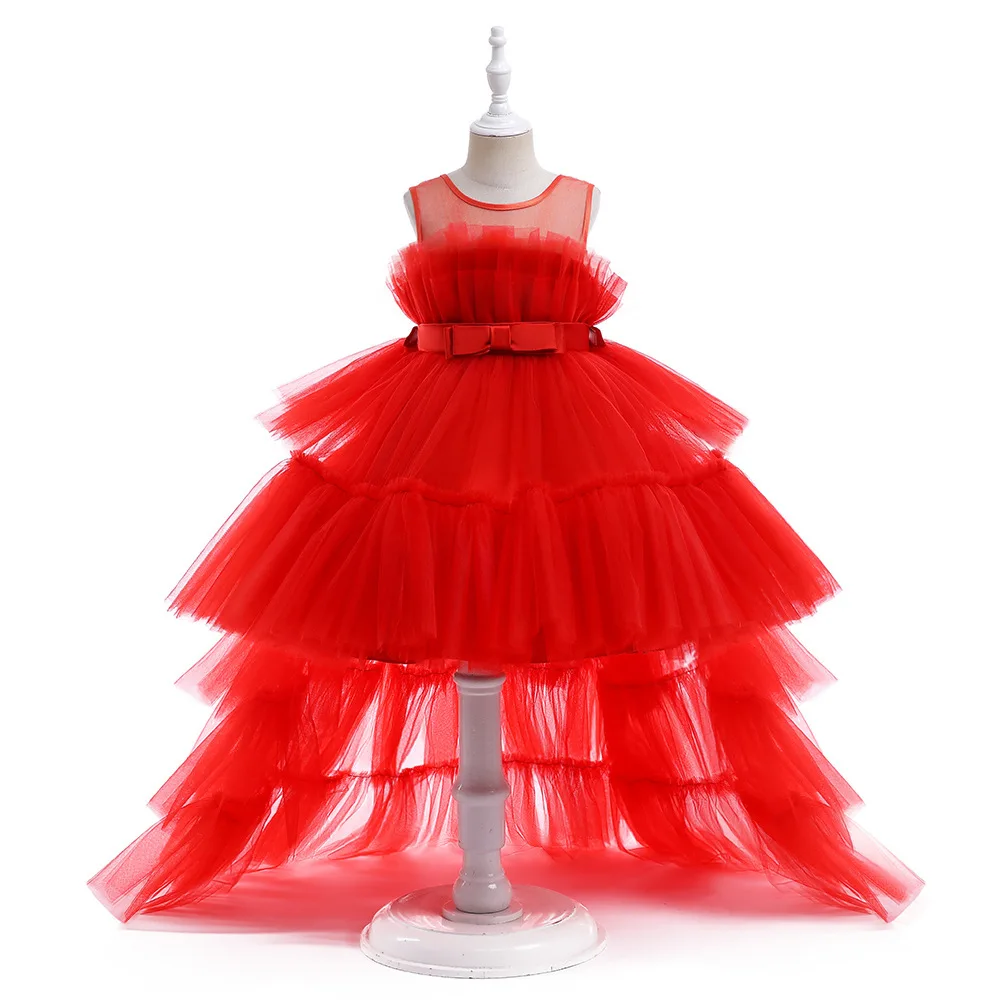 

Girl Princess Cake Tutu Trailing Dresses 2023 Summer New Ceremonial Dress Host Piano Performance Walking Show Children Costume