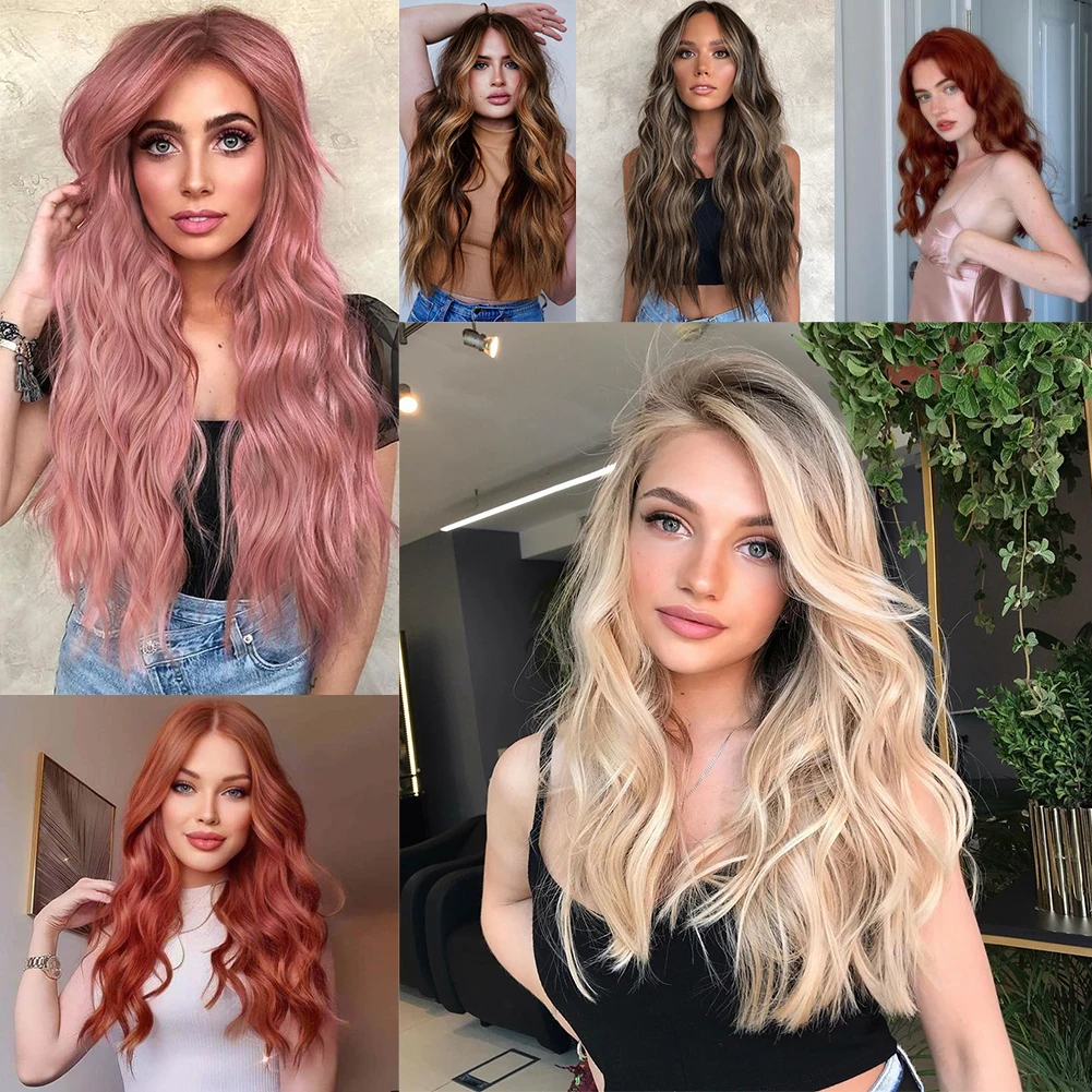 Longo ondulado clipe em extensões de cabelo para mulheres, sintético hairpieces, cabelo duplo trama, mistura bem, grosso, alta qualidade, 12pcs, 24