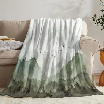 Forest & Mountain Pattern Fleece Blanket 1