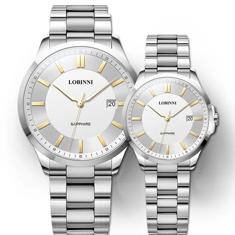 Switzerland Luxury Brand LOBINNI Japan MIYOTA Quartz Couples Watches Sapphire Waterproof Luminous Auto Date Lover\'s Clocks L3003