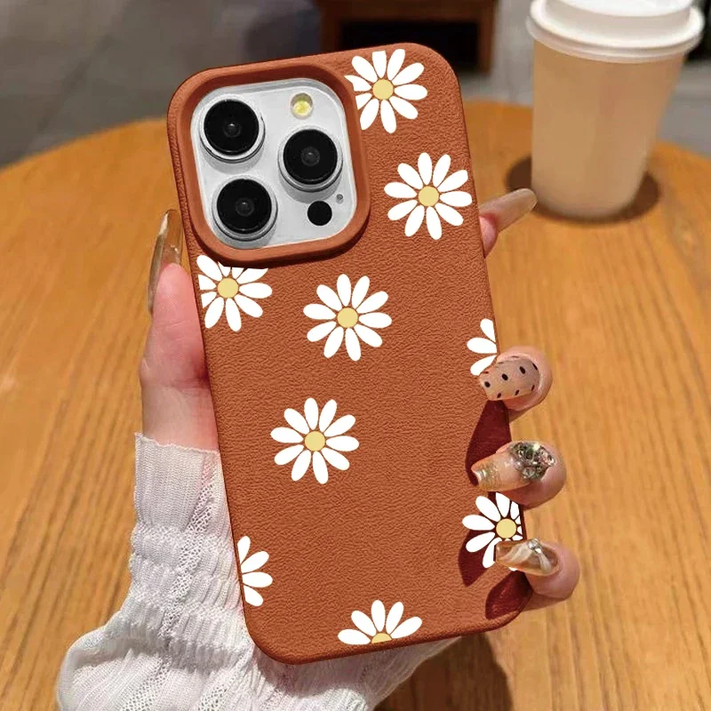 Daisy Flowers Lichee Pattern Silicone Leather Cover