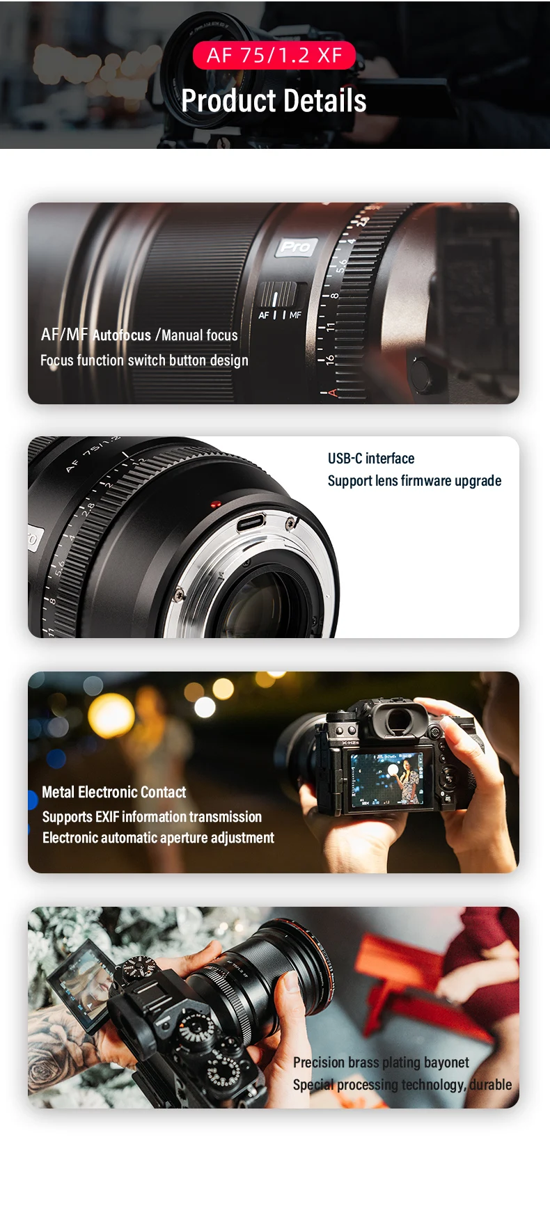 VILTROX 75mm Auto Focus Large Aperture Portrait APS-C for Fujifilm XF Mount Came