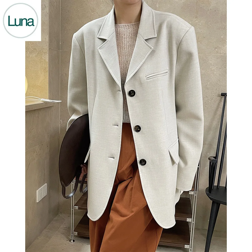 

2023 Autumn/Winter New Korean Version Vintage Modern Fashion Silhouette Flip Collar Suit Loose and Slim Commuter Coat for Women