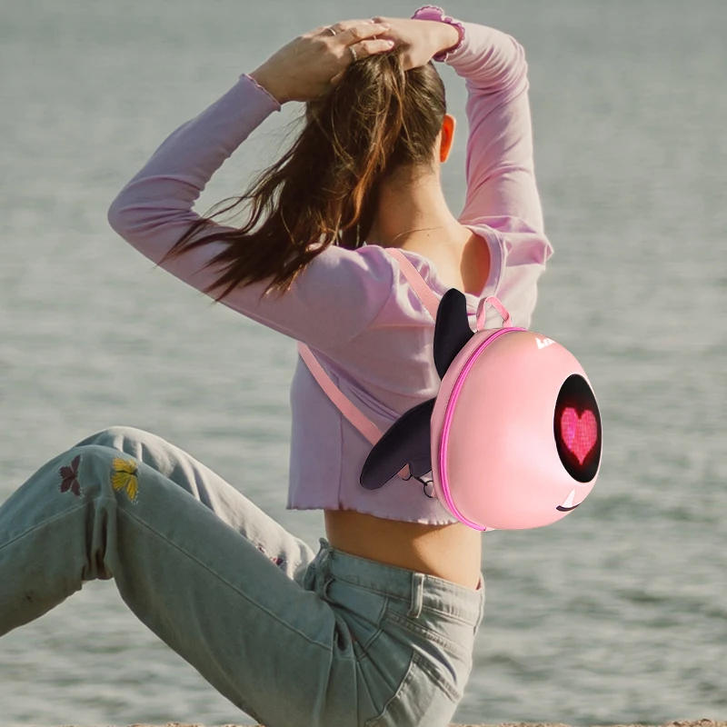 LED Display Travel Backpack For girl Hard Shell Glowing eyes Intelligent Backpack For woman Mobile operation school Backpack 5