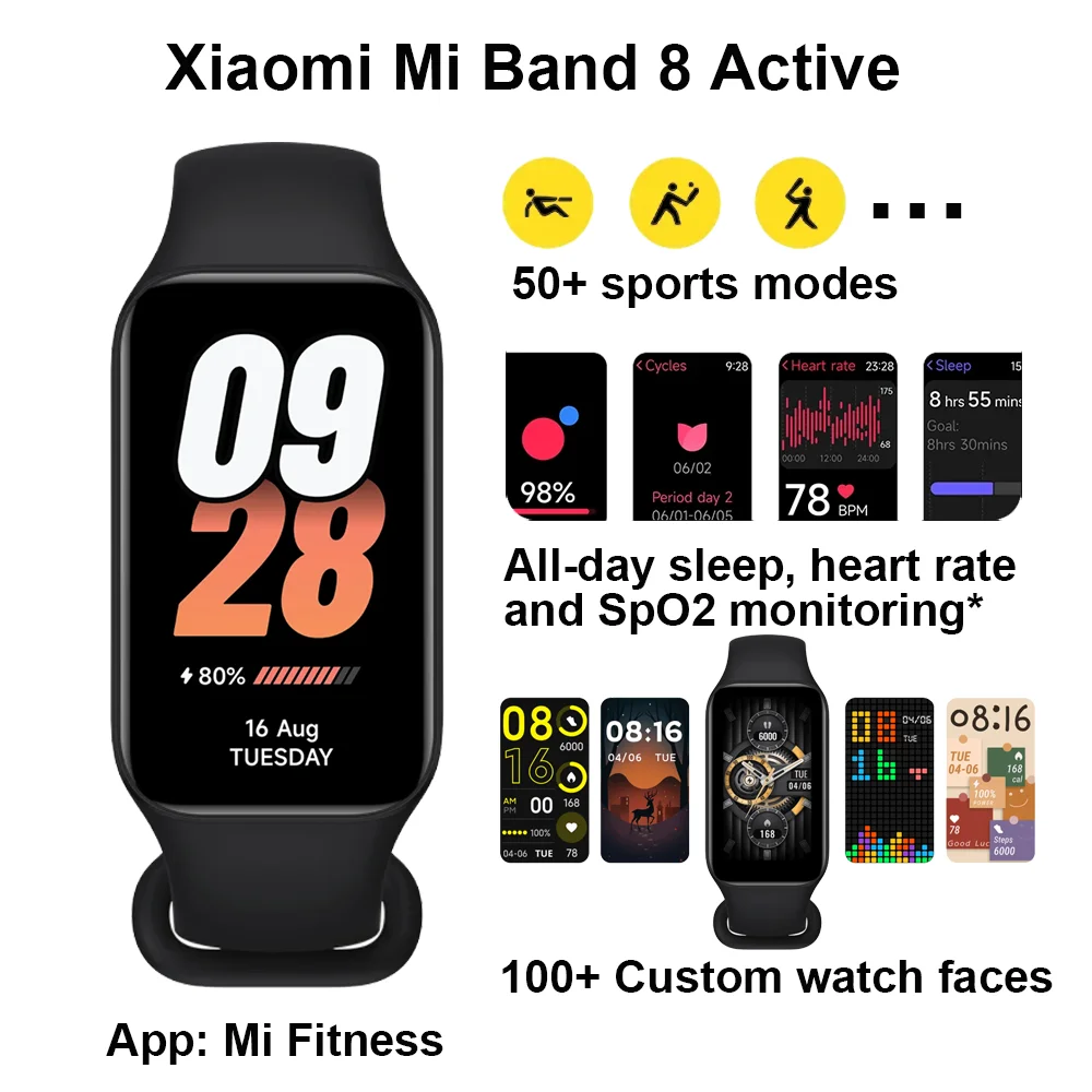 Xiaomi Mi Band 8 Active Smart Bracelet 1.47'' LCD Screen Bluetooth 5.1  Heart Rate and SpO2 Monitoring 50+ Sport Modes Smart Band - AliExpress