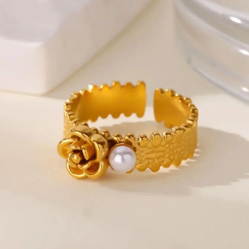 Pearl Rings For Women Gold Color Stainless Steel