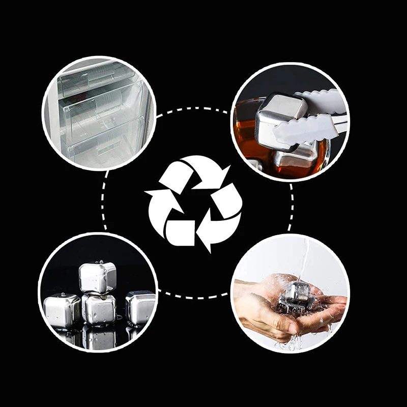 Stainless Steel Ice Cubes Set Reusable Chilling Stones for Whiskey Wine Drink Cold Cooling Cube Chilling Rock Party Bar Tool