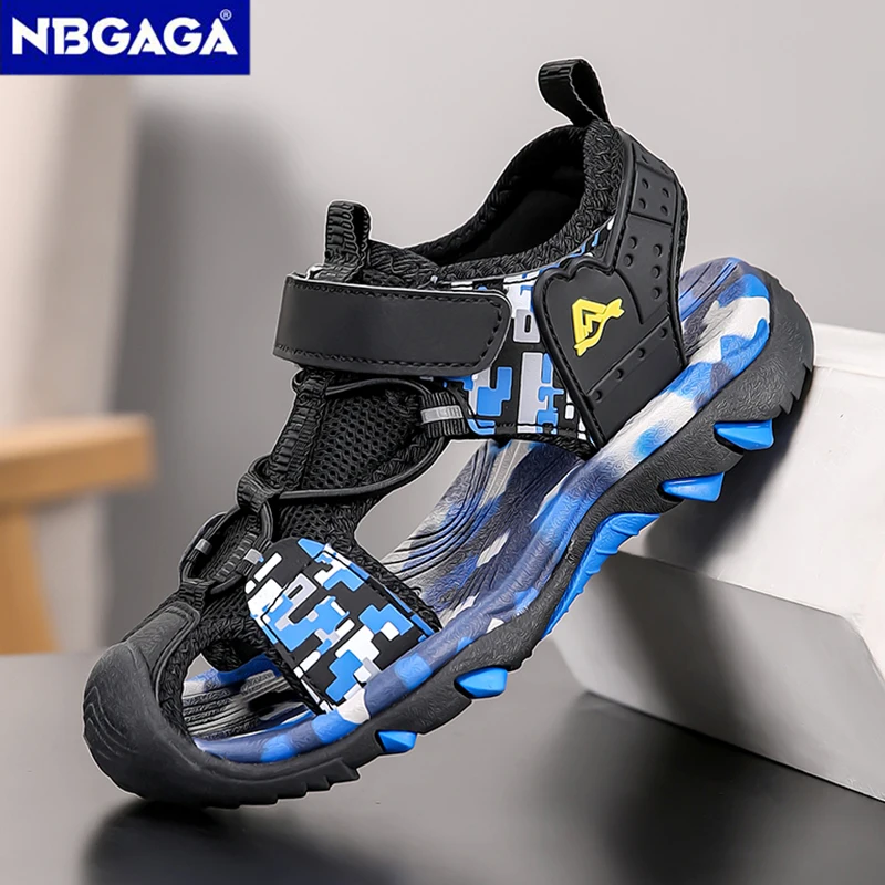 어린이를위한 여름 스포츠 샌들 5-16 세 소년 통기성 미끄럼 방지 비치 신발 야외 안티 범프 폐쇄 발가락 샌들