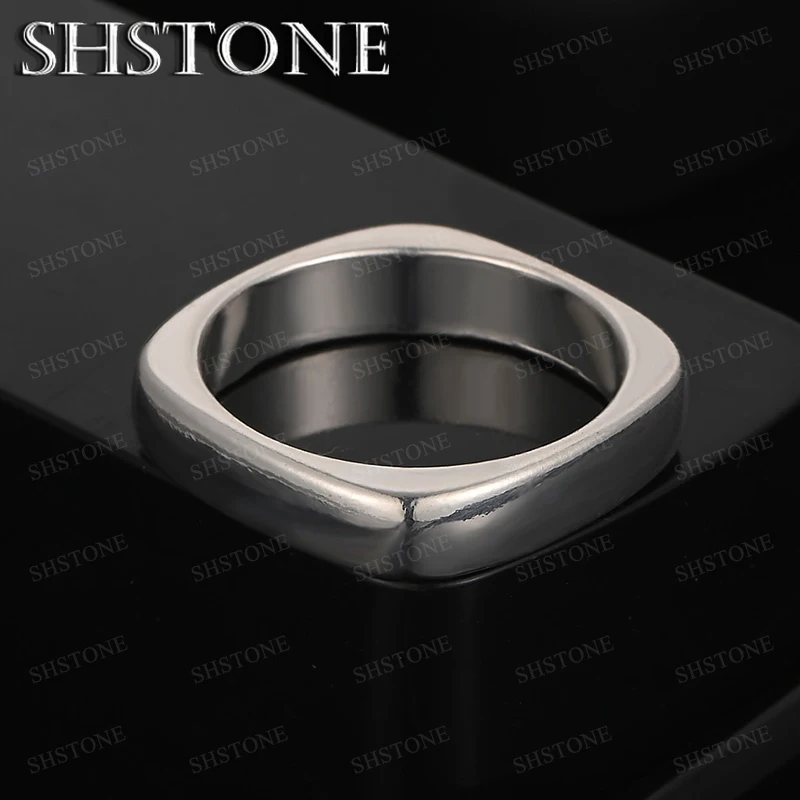 925 Sterling Silver Smooth Square Ring Trend Jewelry Gift Birthday