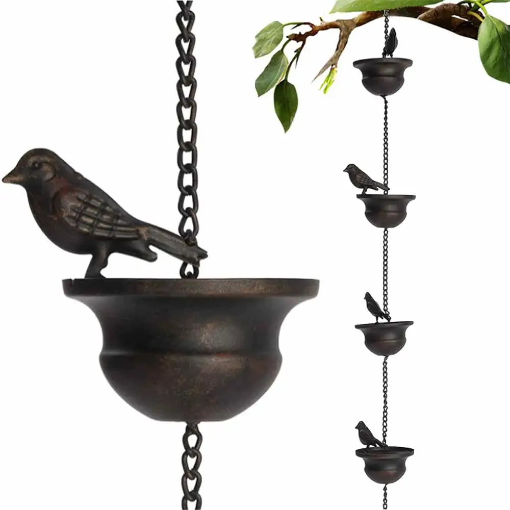 Creative Birds On Cups Metal Rain Chain Rain Catcher For Gutter Roof Decoration Metal Drainage Rain Chain Downspout Tool