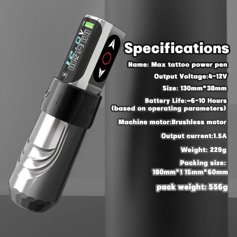 MAX Pro Professional Tattoo Machine 4.0 Stroke Brushless Motor 2 LED Display High-Capacity Battery Permanent Makeup tattoo supplies tattoo kit tattoo motor