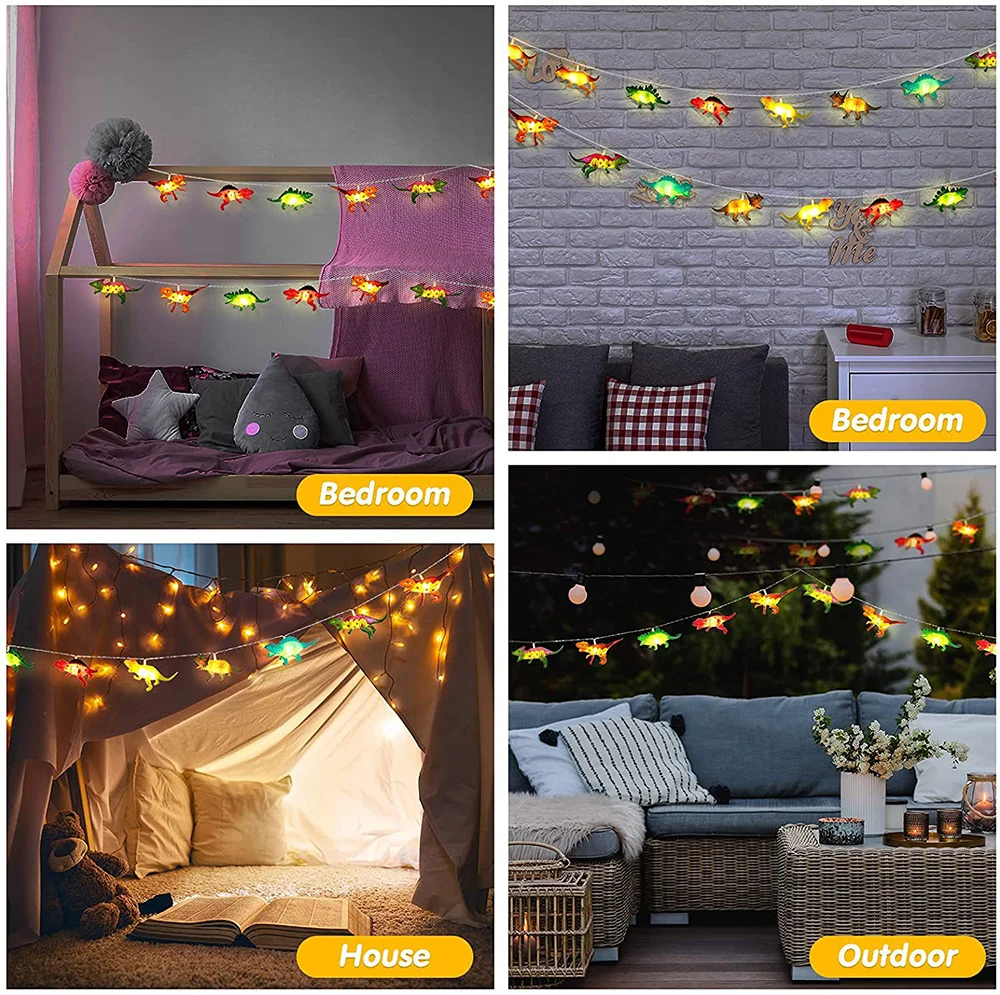 Guirnalda de luces LED de dinosaurio para niños, decoración de dibujos animados para dormitorio, Navidad, fiesta de cumpleaños, 1,5/3M