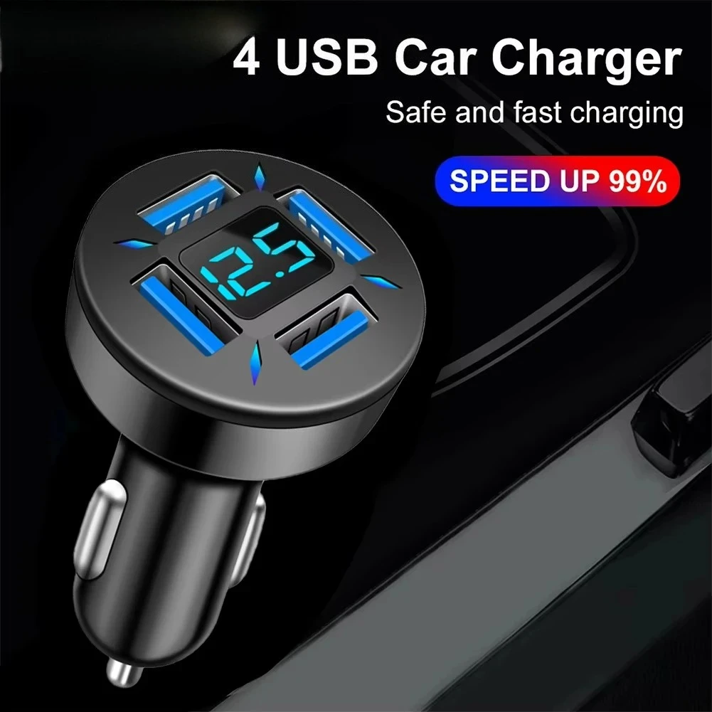 USB Car Charger Fast Charging Phone Adapter For iPhone 16 15 Samsung Xiaomi Huawei Quick Charger3.0 Charger with Digital Display