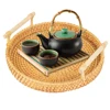 Handwoven Rattan Storage Tray Fruit Cake Wicker Basket With Handle Dinner Serving Tray Breakfast Bread Food Plate Round Shape 3