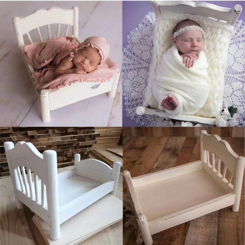 

2 Color Newborn Photography Props Do Old Wooden Small Bed Posing Props Full-moon Shooting Accessories Baby Photo Bed