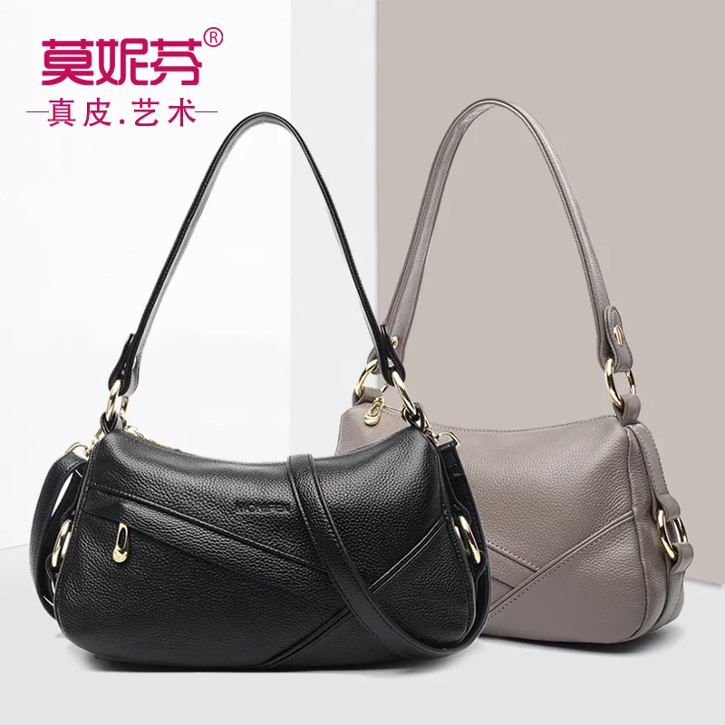 monifen Retro Women's Bag Genuine Leather Women's Bag Cowhide Soft Leather Shoulder Crossbody Authentic Brand