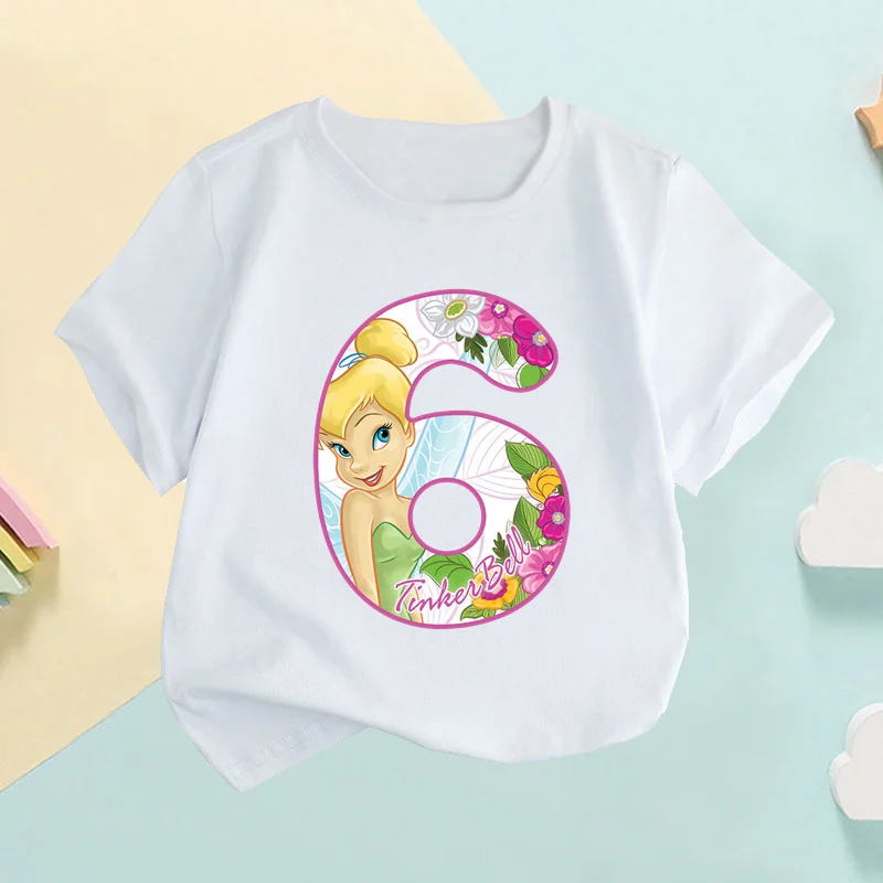 Fairy Tinker Bell Princess Number Print Kids T shirt Girls Clothes 1 2 3 4 5 6 7 8 9 Years Birthday Baby Boys T-Shirts,HKP2444 4