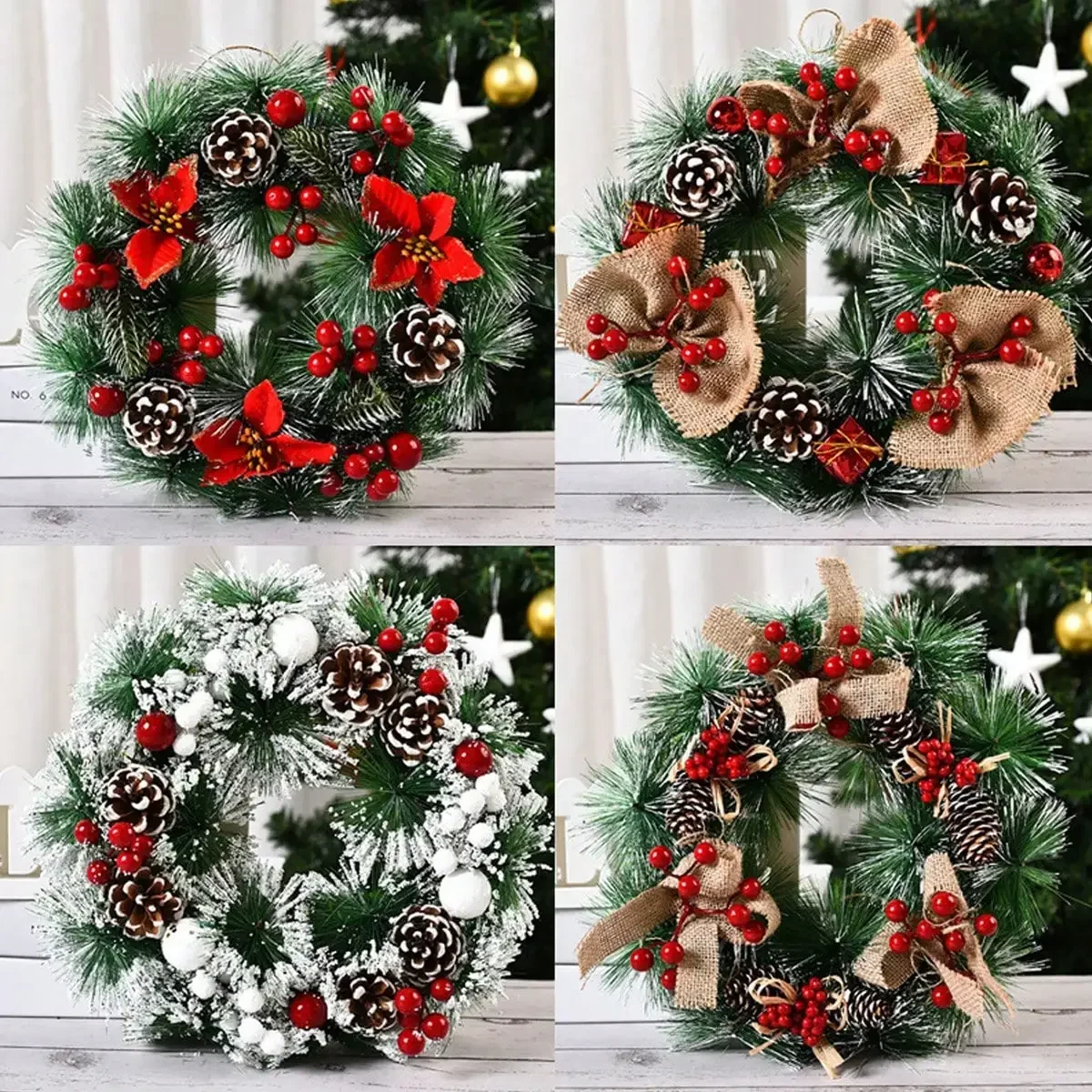 1pc Wreath Front Door Christmas Flower Wreath Thanksgiving Indoor Outdoor Home Decoration Pinecone Snowflake Flower Wreath_voghion.com