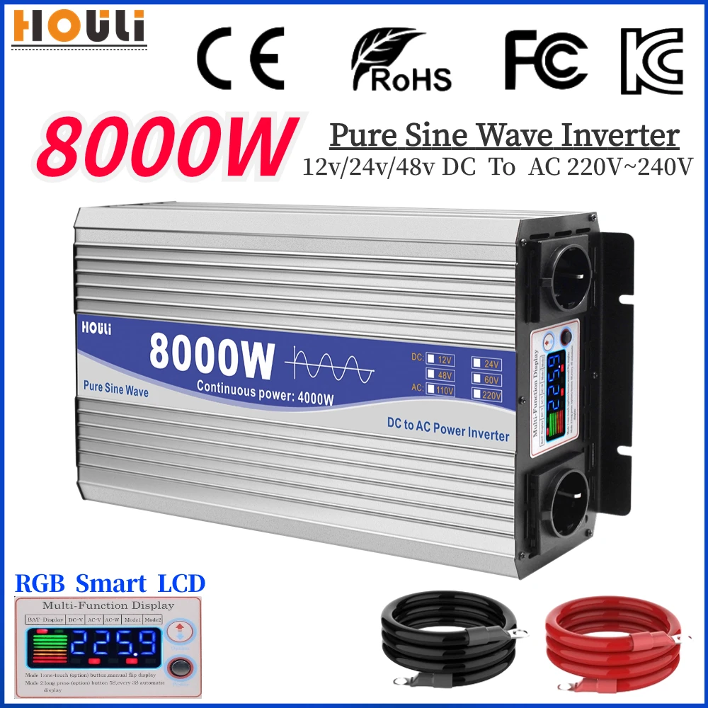 Onda Sinusoidale Pura 5000W 6000W 8000W Inverter Di Potenza Dc 12V 24V 48V A Ac 220V 230V Convertitore Di Tensione Inverter Per Auto Trasformatore Sol