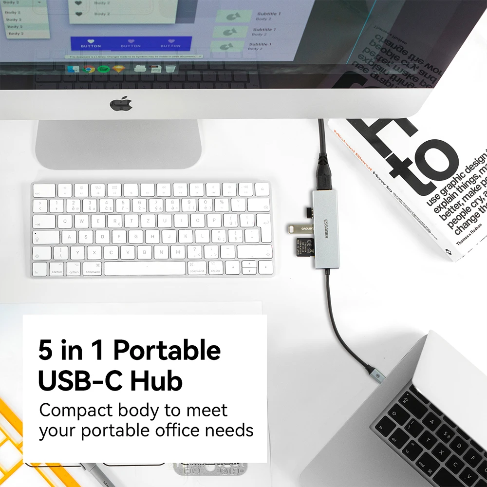 Essager 5 in 1 USB C HUB HDMI-4K Docking Station Splitter For Macbook Adapter For Laptops USB 3.0 Type C