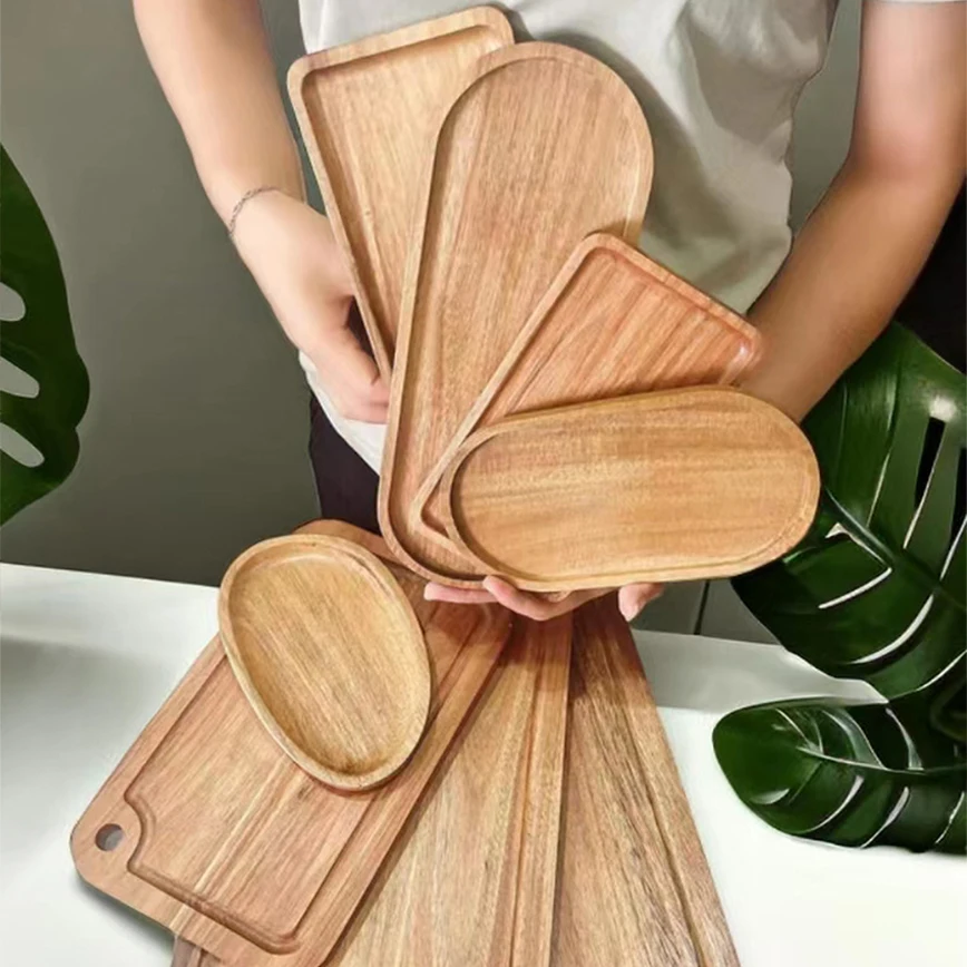 Tableware Solid Wood Food Tray Round Rectangle Dessert Plate Japanese-style Wooden Snack Fruit Tea Saucer Pallet Kitchen Supply for wooden serving tray,tea tray,dessert plate