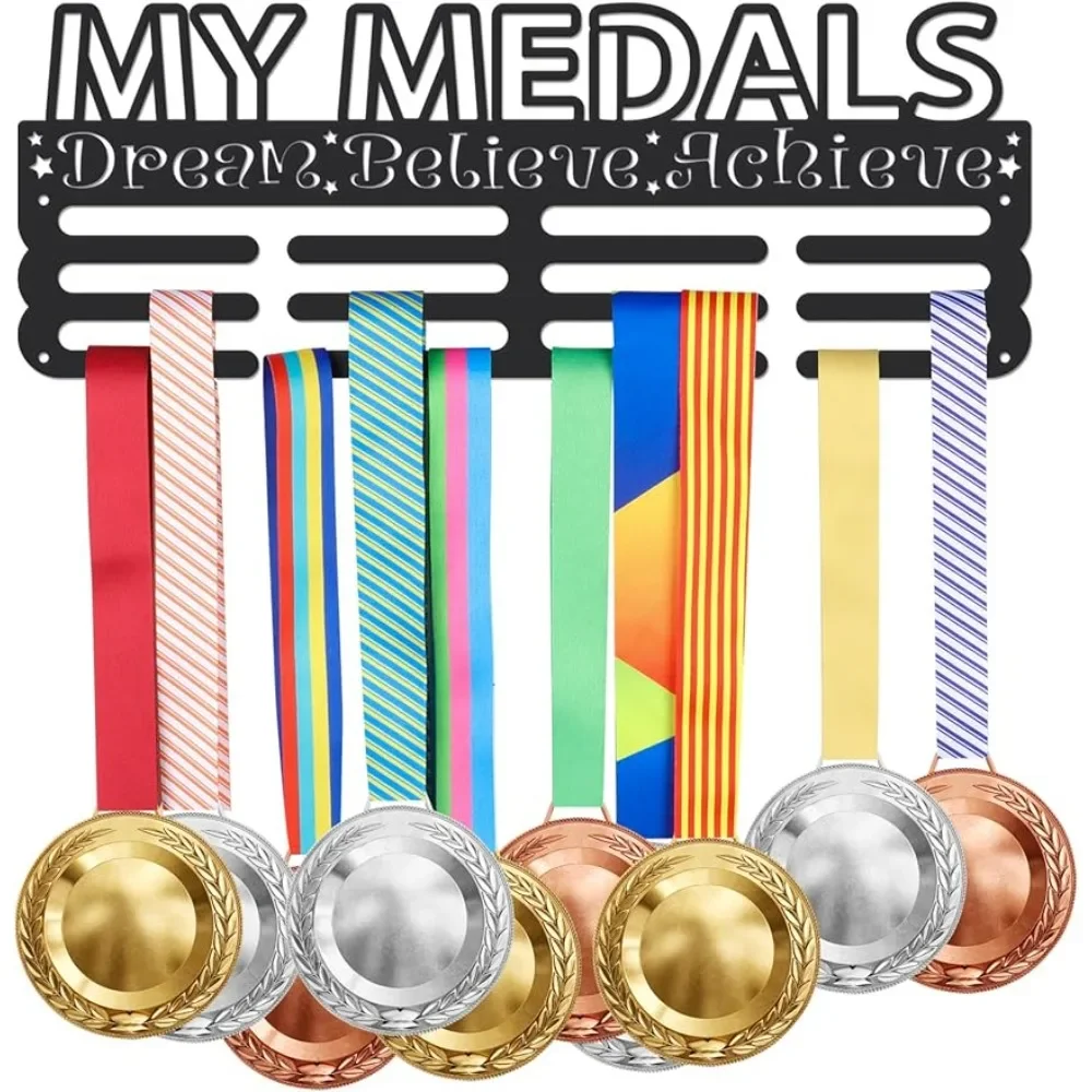 

Medal Holder with My Medals and Dream Believe Achieve Medal Hooks with Writing Display Holder Rack Frame Medals Sports Medal