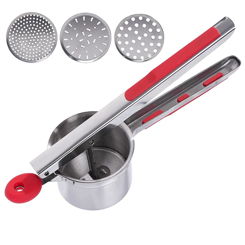 

Heavy Duty Stainless Steel Potato Ricer And Masher With 3 Interchangeable Discs, Premium Grade, Large Capacity