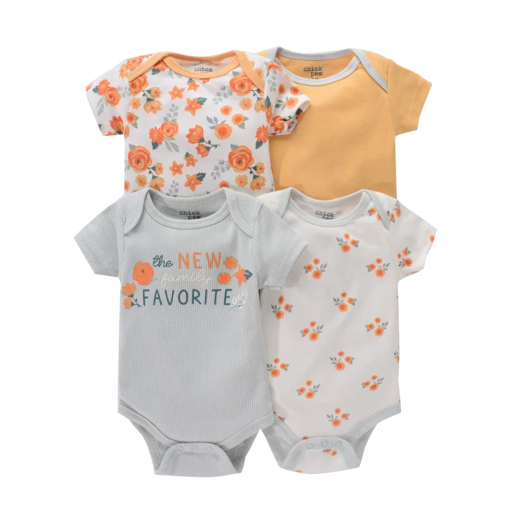 4PCS Newborn Infant Romper Short Sleeve Round Neck Cartoon Animal Flowers Print Bodysuit Onesies For Baby Boys And Girls Clothes cotton romper baby bodysuit cowboy rompers
