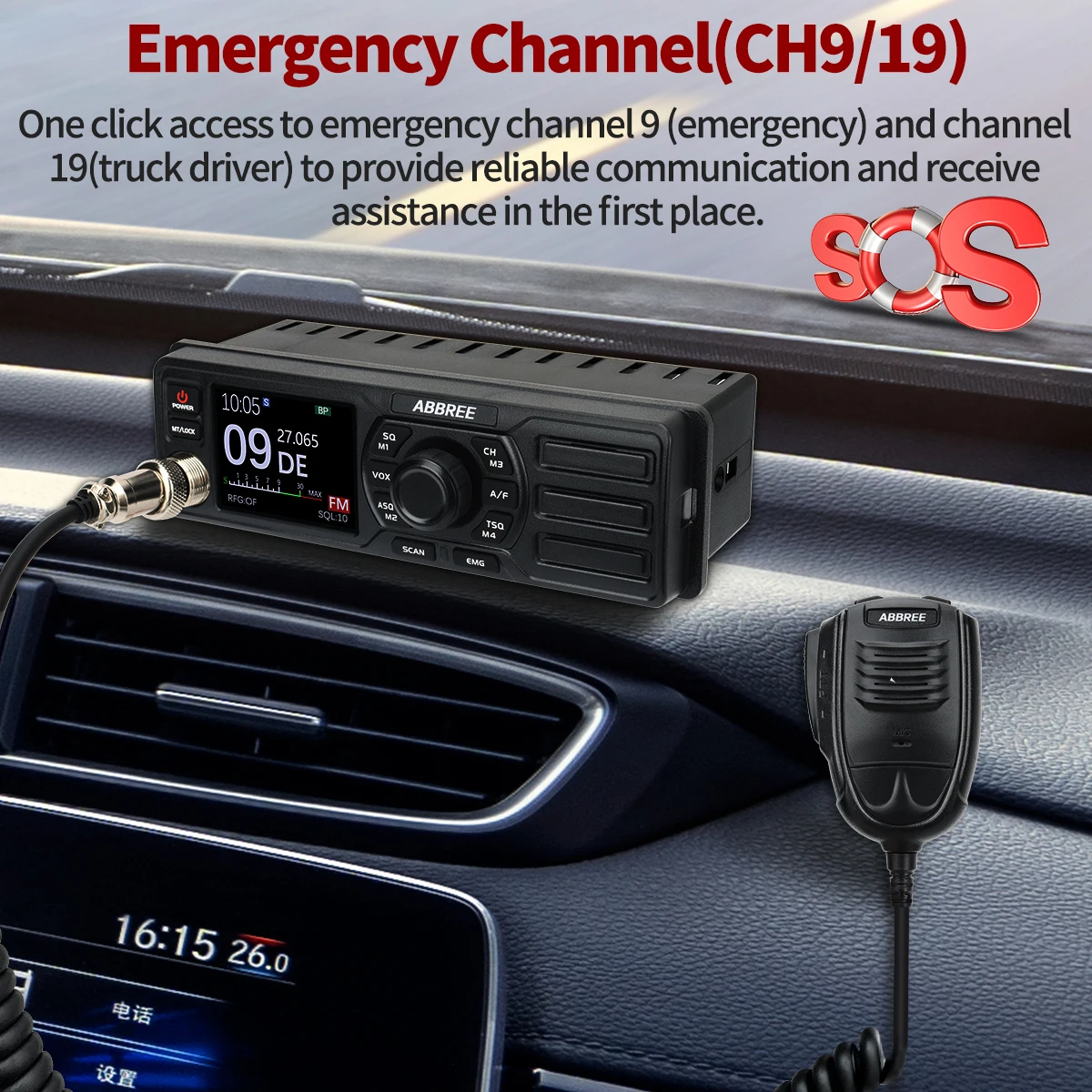 ABBREE Walkie Talkie AR-M7 CB Mobile Radio 27 MHz AM Air Band Long Range Dual Mode Watch Emergency Channel 9/19 FM Vox Car Radio 3