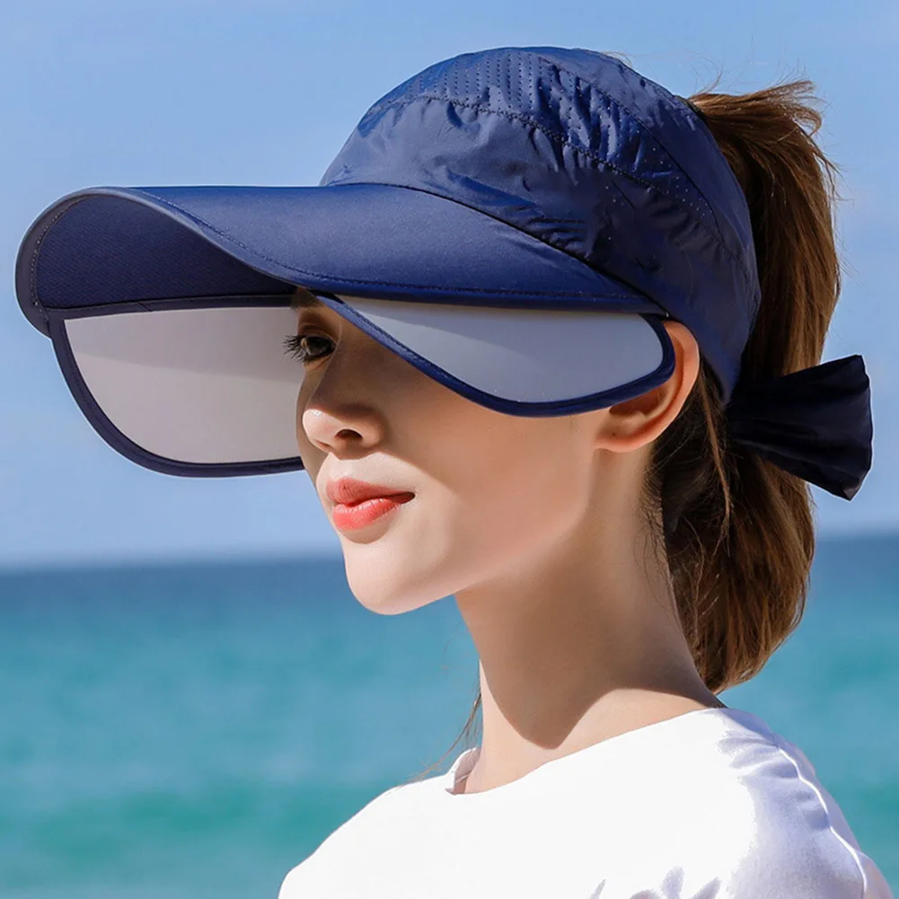 Retractable Women Sun Visor Summer Sun Hat Unisex UV Hat Cap Beach Headwear New Wide Brim Beach Adjustable UV Protect