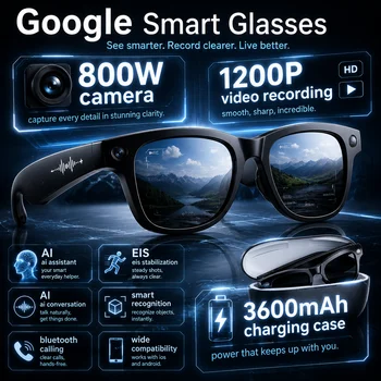 Occhiali Smart AI 2026 M02 Ultra con Fotocamera HD 1080P, ChatGPT, Custodia di Ricarica da 3600mAh, Power Bank, 32GB, Traduzione, Musica e Video - Occhiali da Sole