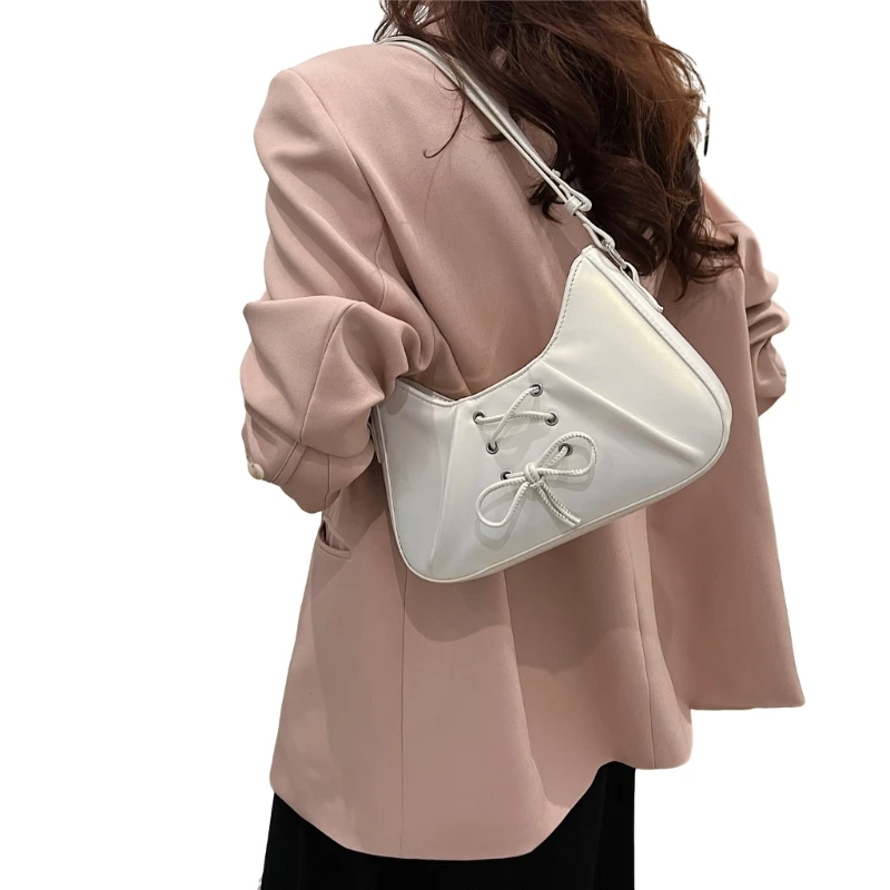 Women Underarm Bag PU Leather Shoulder Bag Pleated Armpit Bag for Commuting