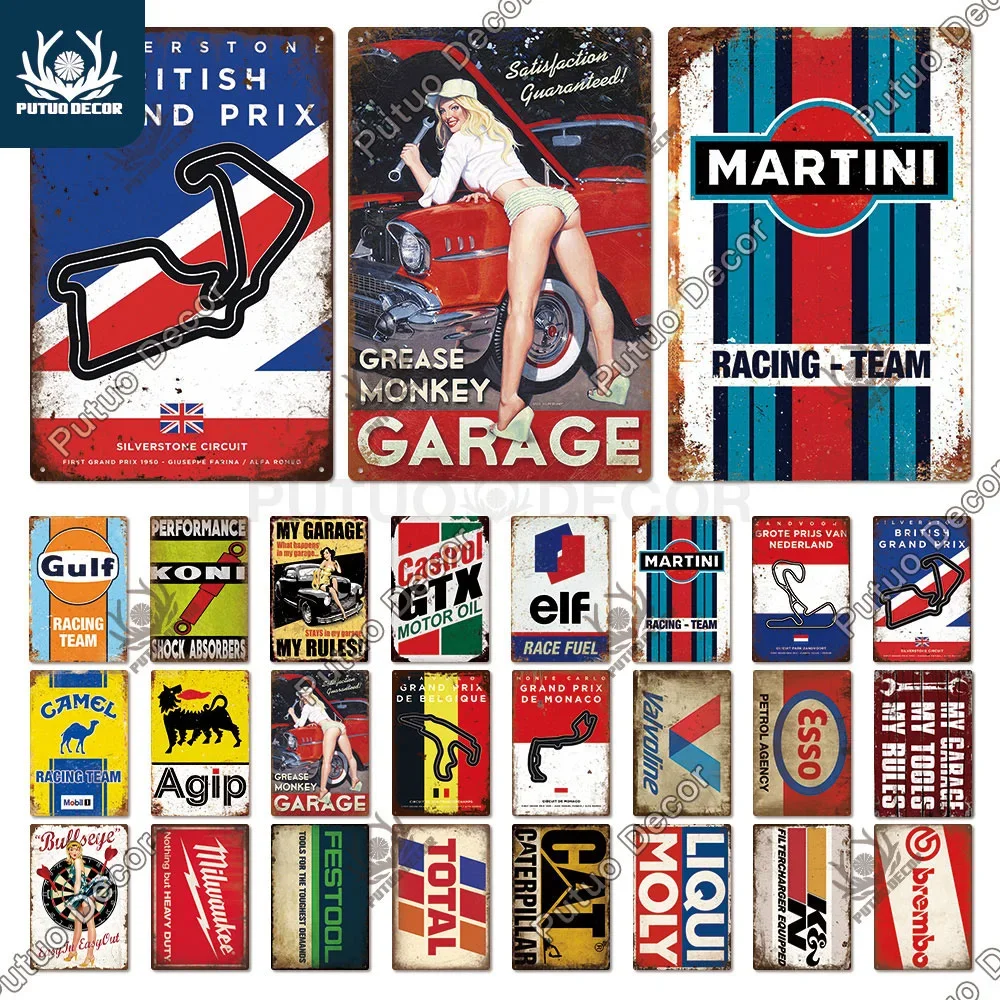 Putuo Decor Garage Vintage Metal Tin Sign F1 Targa Decorativa Garage Wall Decor Farm Man Cave Tool Ricambi Auto Motor Gas Oil