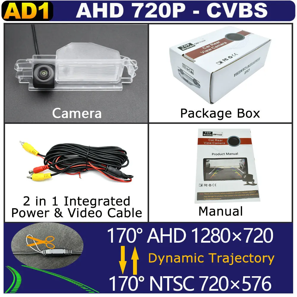 Caméra De Recul AHD Pour Voiture - Compatible Renault Clio, Mégane, Espace, Dacia... Résolution 960x720, Angle 170°, étanche IP68