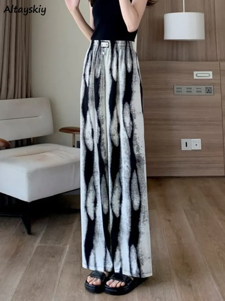 

Tie Dye Pants Women Vintage Casual Summer Thin Female Comfort Loose Korean Style High Waist All-match Prevalent Holiday Wide Leg