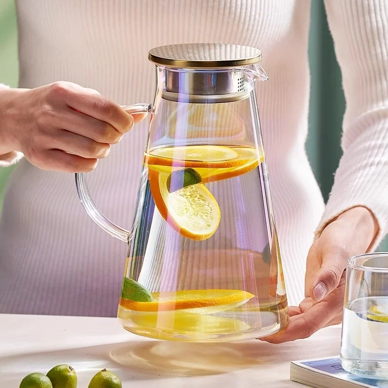 GIANXI Household Nordic style Water Bottle Set Large Capacity High Temperature Resistant Glass Kettle Pure Color Juice Glass