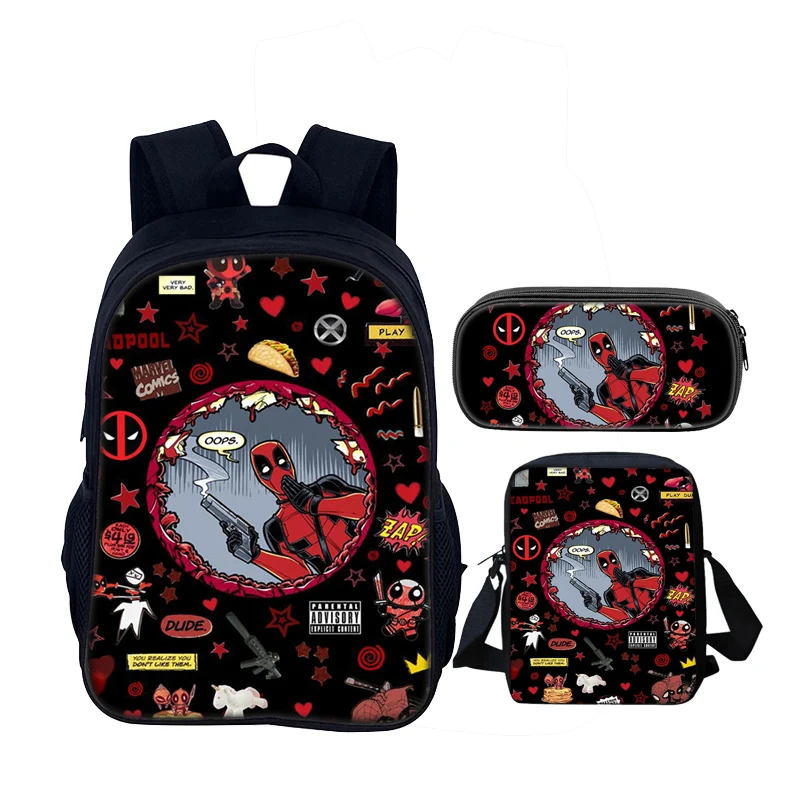 4pcs set D-Deadpools Child School Backpack with Lunch Bags ,Pencil Bags ,School Bags for Boys Girls Best Gift 2