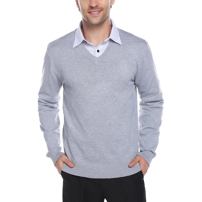 Animal Game Outdoor Mens Casual Sweater V Neck Pullover Lightweight Woolen Knit Men Sweater Slim Outwear Business Cold Blouse