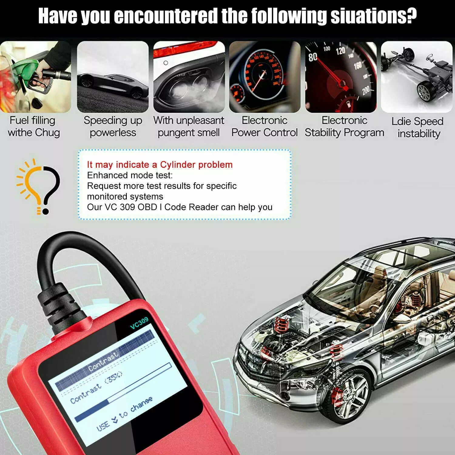 ANCEL VC309 Automotive EOBD OBD2 Scanner Car Diagnostic Reset Tool Engine Fault Code Reader for Mercedes Opel BMW Renault Fiat 2