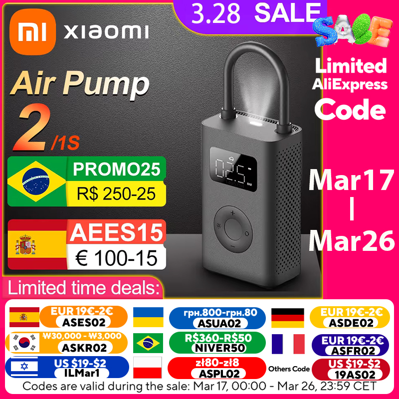 Xiaomi Mini Portable Air Pump 2 Mijia Electric Air Compressor Treasure 150PSI Type-C LED Multitool Inflator For Automotive Car S