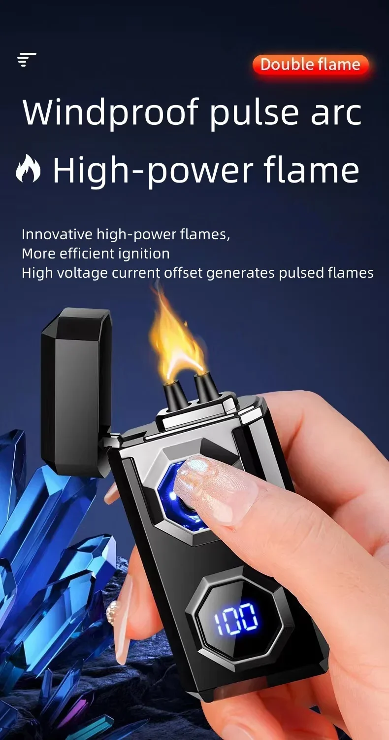 Description Picture 5 of itemMetal High Power Windproof Arc Charging USB Lighter Outdoor Strong Light Large Capacity Battery Level Display Electric Lighters