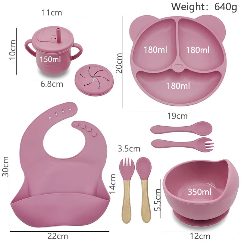 어린이용 실리콘 식기,  급식 접시, 그릇 컵, 맞춤형 이름 디너 플레이트,  급식 세트, 8 개