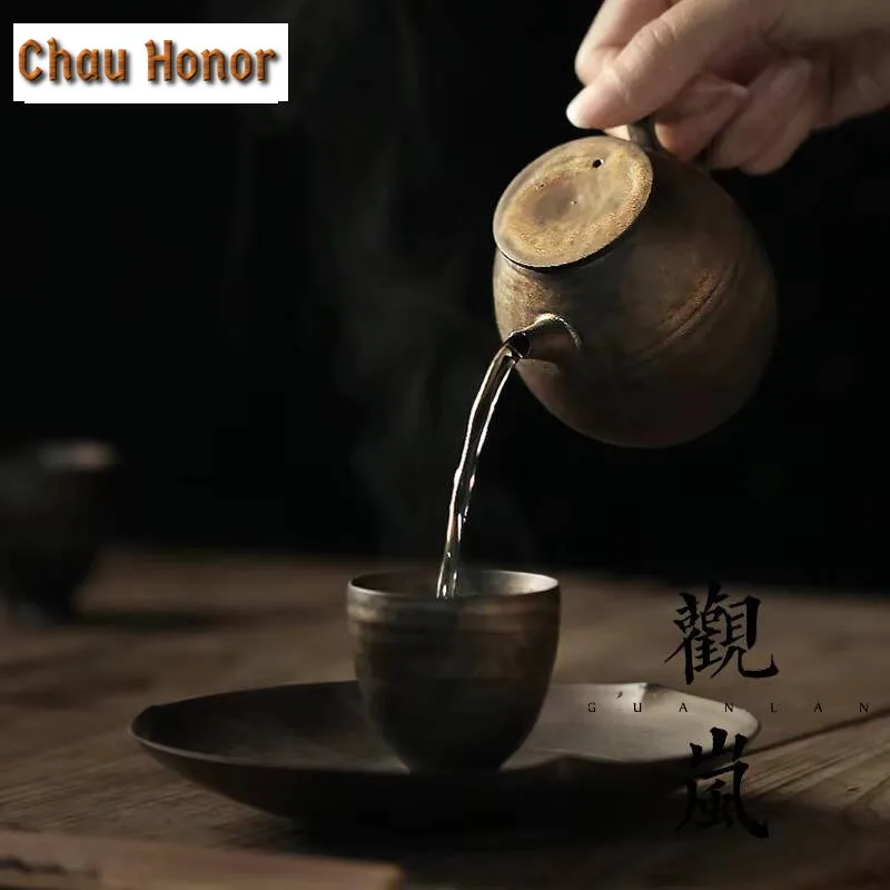 180ml Handmade Rough Pottery Teapot Zen Iron Rust Glazed Pot Household Tea Soaking Kettle with Ball Hole Cha Teaware Decoration