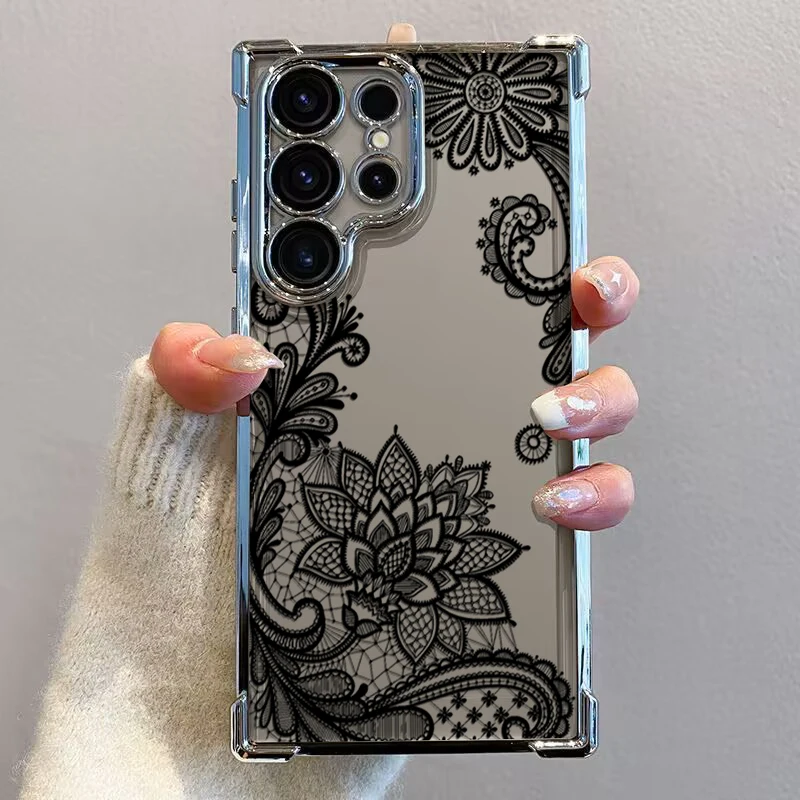 Elegant Black Lace Flower Phone Case - Trendy and Stylish Design