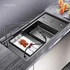 ASRAS Large Size Nanometer Stepped Kitchen Sink 304 Stainless Steel 4mm Thickness Handmade Sinks With Knife Holder And Trash Can 1
