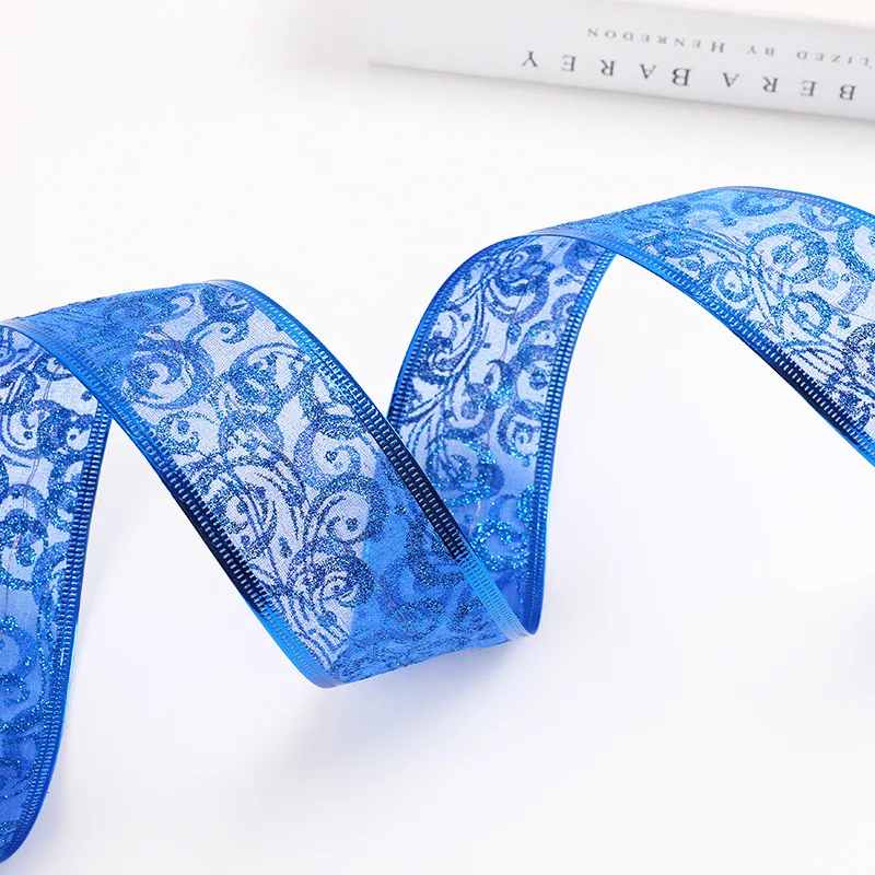 크리스마스 나일론 장식 리본, 더블 레이어 골드 스탬핑 빛나는 리본, 크리스마스 트리 장식, 1 개, 2 개, 5cm × 200cm