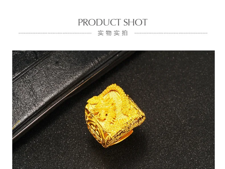 高級感　24金gpゴールド 999 ドラゴン　バングル　やや重みあり Genuine 999 Gold Color Dragon Ring for Men Bro Thick Ring