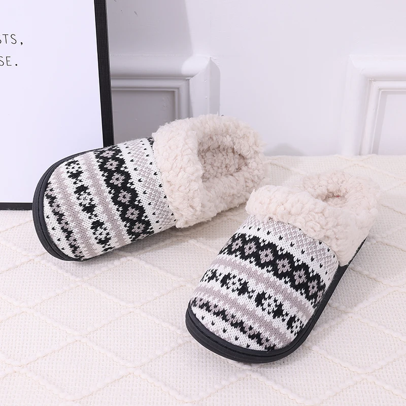 

Bebealy Indoor Fur House Slippers For Women Men Winter Plush Lined Kint Home Slippers Female Soft Furry Fleece Fuzzy Flip flop